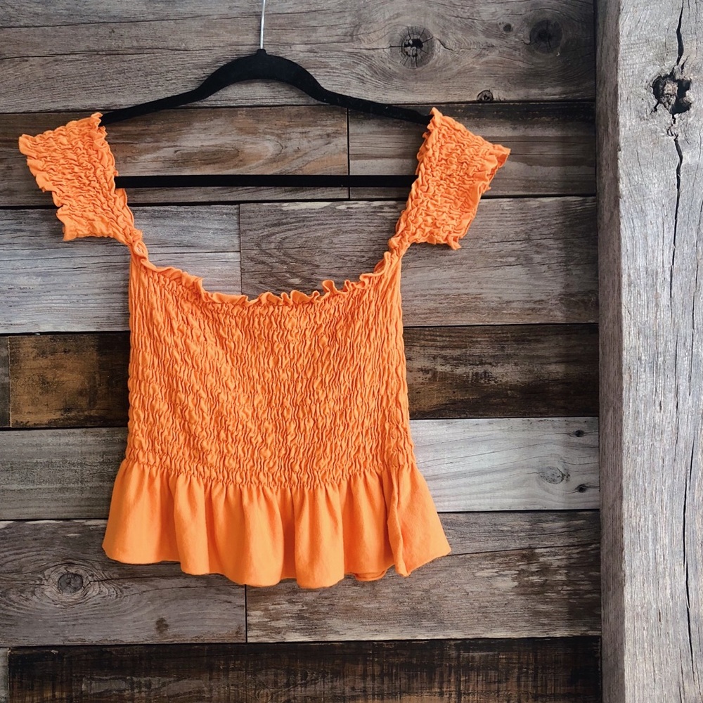 UO Orange Ruffle Crop Top